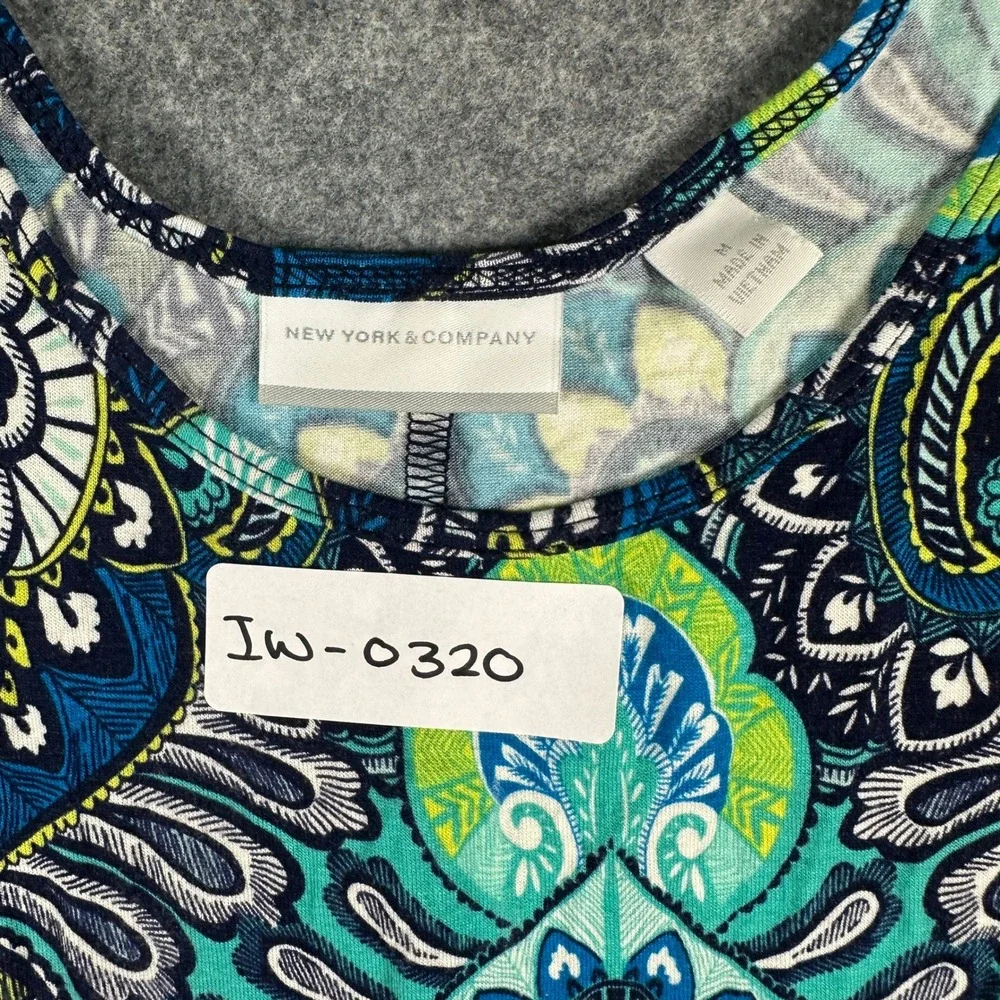 New York & Company Womens High Low Tank Dress M Blue Paisley Stretch Jersey